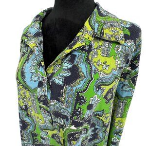 Talbots Tunic Top Woman 3X Long‎ Sleeve Button Up Shirt Floral Paisley Vintage